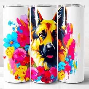German Shepherd Tumbler Wrap PNG Design, Dog Tumbler Wrap 20 oz Skinny Tumbler Sublimation, Instant Digital Download (+20 Free Designs)
