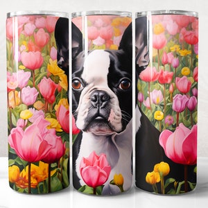 Boston Terrier Tumbler Wrap PNG Design, Dog Tumbler Wrap 20 oz Skinny Tumbler Sublimation, Instant Digital Download (+20 Free Designs)