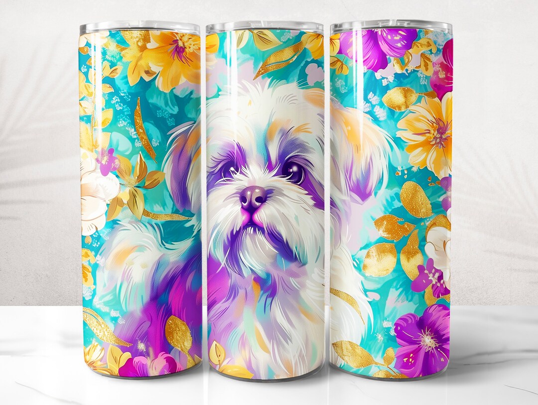 Shih Tzu Tumbler Wrap PNG Design, 3D Floral Dog Tumbler Wrap 20 Oz ...