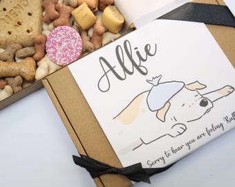 Personalised Get Well Soon Dog Treat Box: Letterbox Puppy Gift
