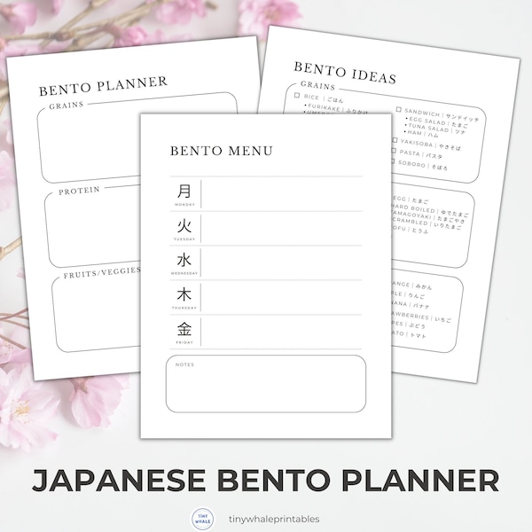 Japanese Bento Ideas Menu Planner Bundle, Traditional Bento, Authentic Box Lunch for School, Work, Kid, Adult, Weekly Fillable Printable PDF