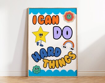 Boys Affirmation Print | Kids Bedroom | Positive Quotes Poster | I Can Do Hard Things | Toddler Decor