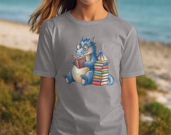 Dragon Reading Books T-Shirt: Bookworm Lover Tee