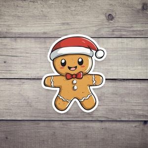 Festive Gingerbread Man Sticker with Santa Hat