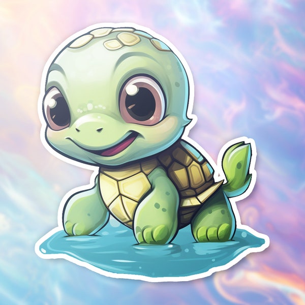 Cute Turtle Playing In A Puddle Sticker