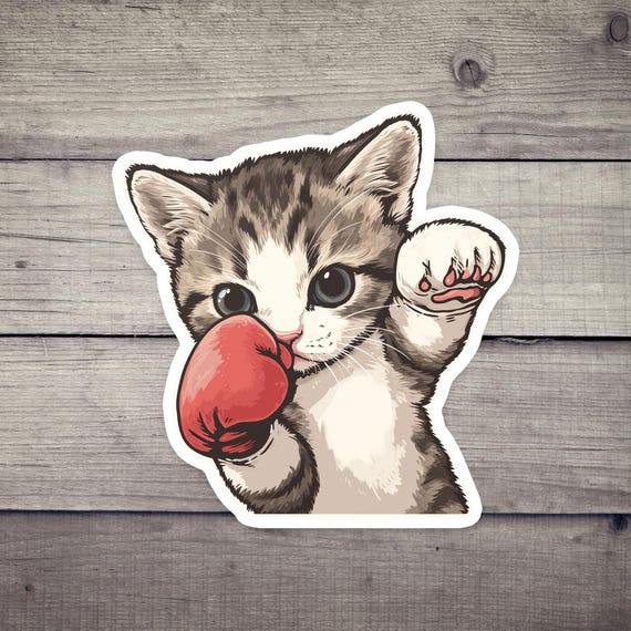Boxing Cat Sticker: Gym Workout, New Years Resolution