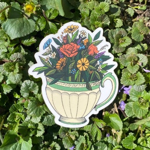 Vintage Cottage Core style Floral Tea Cup Sticker
