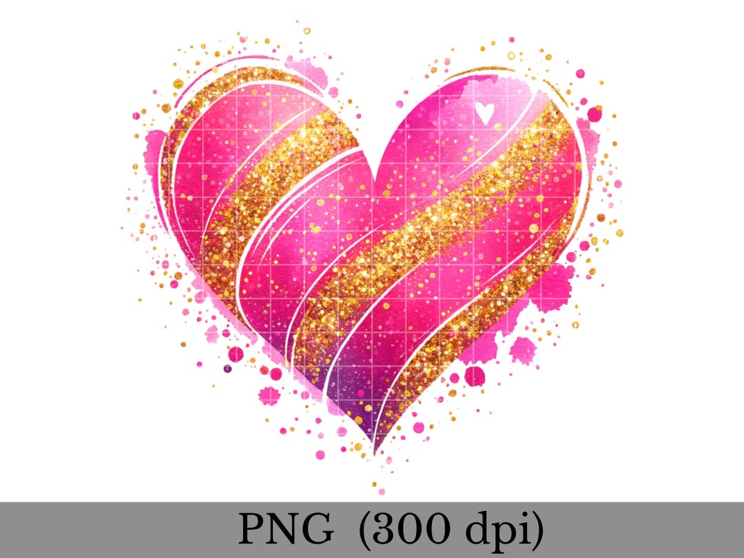 Pink Watercolor Gold Glitter Heart PNG, Girly Valentine Hearts ...