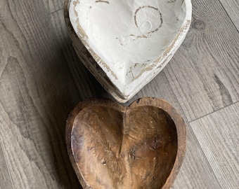11-inch  Brown or White Heart Dough Bowls - Rustic Wooden Home Decor Centerpiece for Decoration & Display - Unique Farmhouse Accent Pieces.