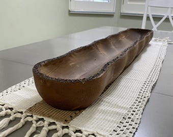 51 x 8 x 2.75 Handcrafted Live-Edge Wood Dough Bowl Centerpiece, Rustic Farmhouse Decor
