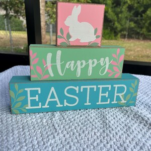 Happy Easter wooden block holiday decor