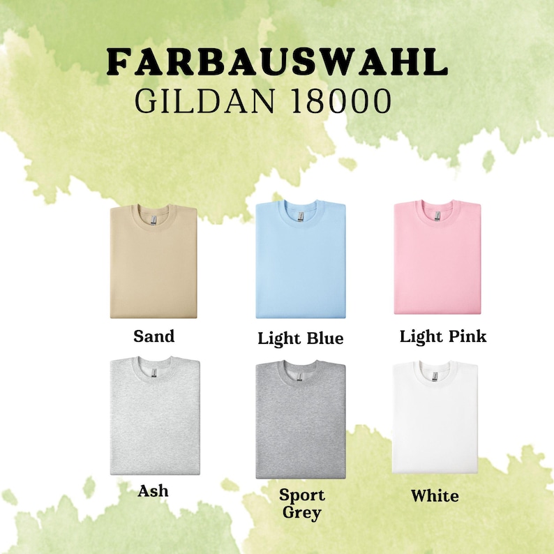 May include: A selection of Gildan 18000 t-shirts in various colors, including sand, light blue, light pink, ash, sport grey, and white.