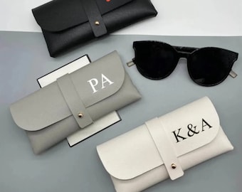 Personalized Glasses Case with Initials - Soft Sunglasses Pouch in Faux Leather - Custom Initials Birthday Gifts, a Stylish Glasses Holder