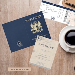 Passport Invitation Template for Destination Wedding, Birthday Party, Customizable in Canva, Personalized DIY Printable Instant Download