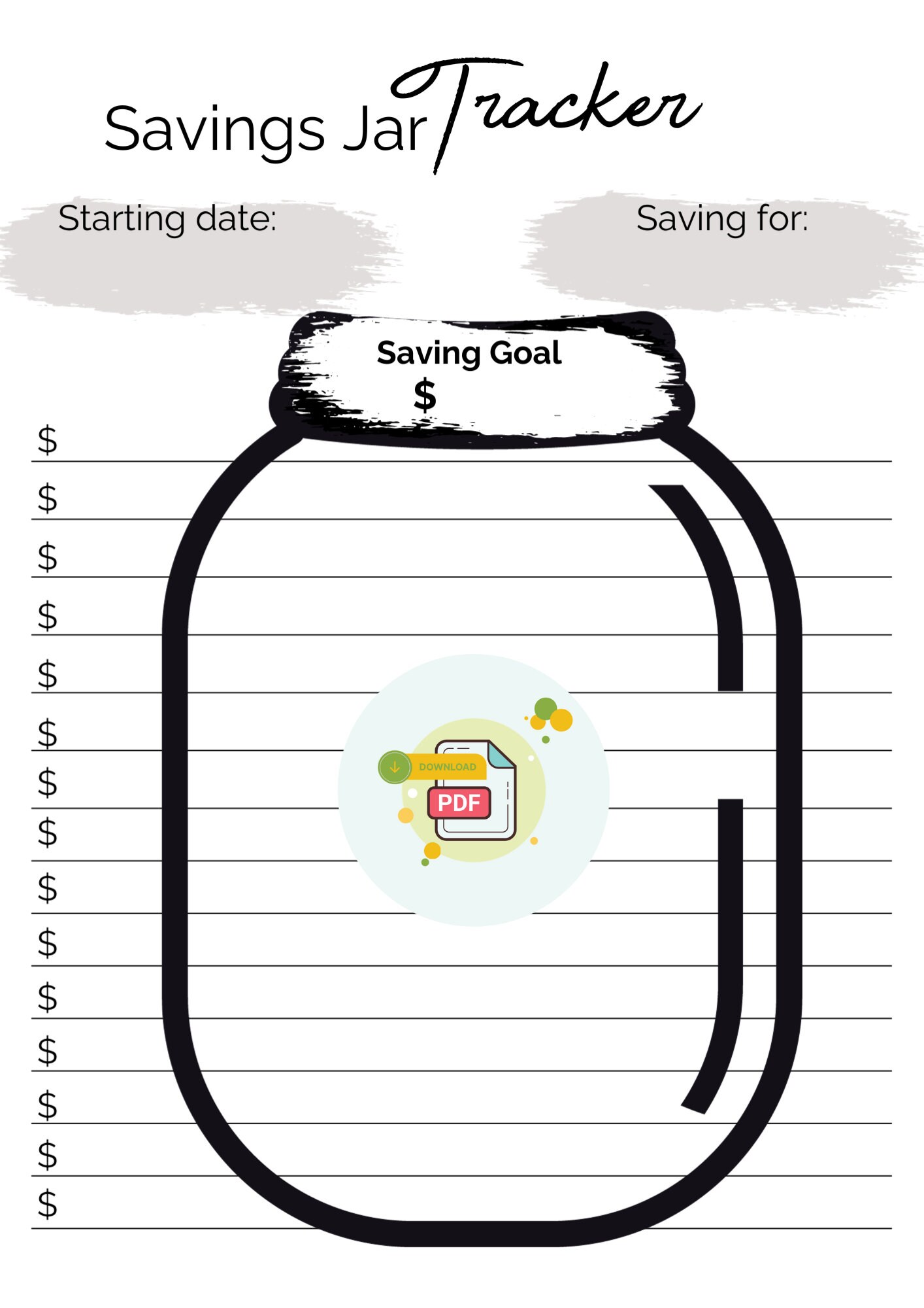 Savings Jar Tracker-printable Savings Chart-personal Finance Organizer ...