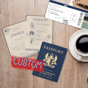 Personalizamos convites de aniversário para passaporte, convites para festas com tema de viagem personalizados, download instantâneo personalizado digital ou impresso