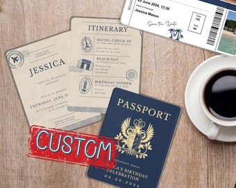 We Customize Your Passport Birthday Invitations, Personalized Travel-Themed Party Invites, Digital or Printed Custom Instant Download