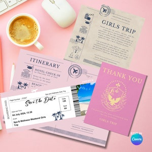 Modelo de convite de passaporte para casamento no destino, festa de aniversário, personalizável no Canva, impressão DIY personalizada, download instantâneo