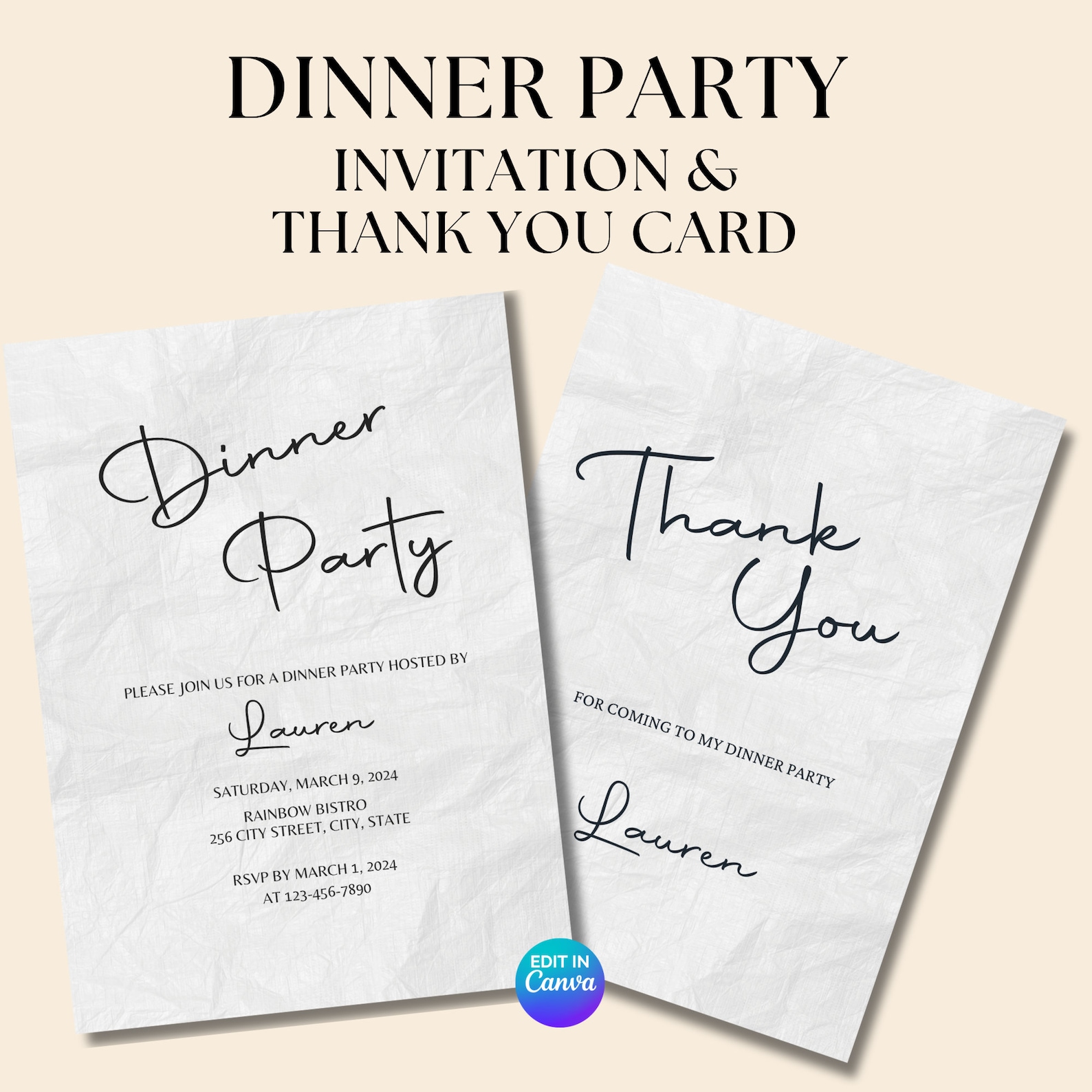 Dinner Party Invitation Birthday Dinner Invitation Template Minimalist ...