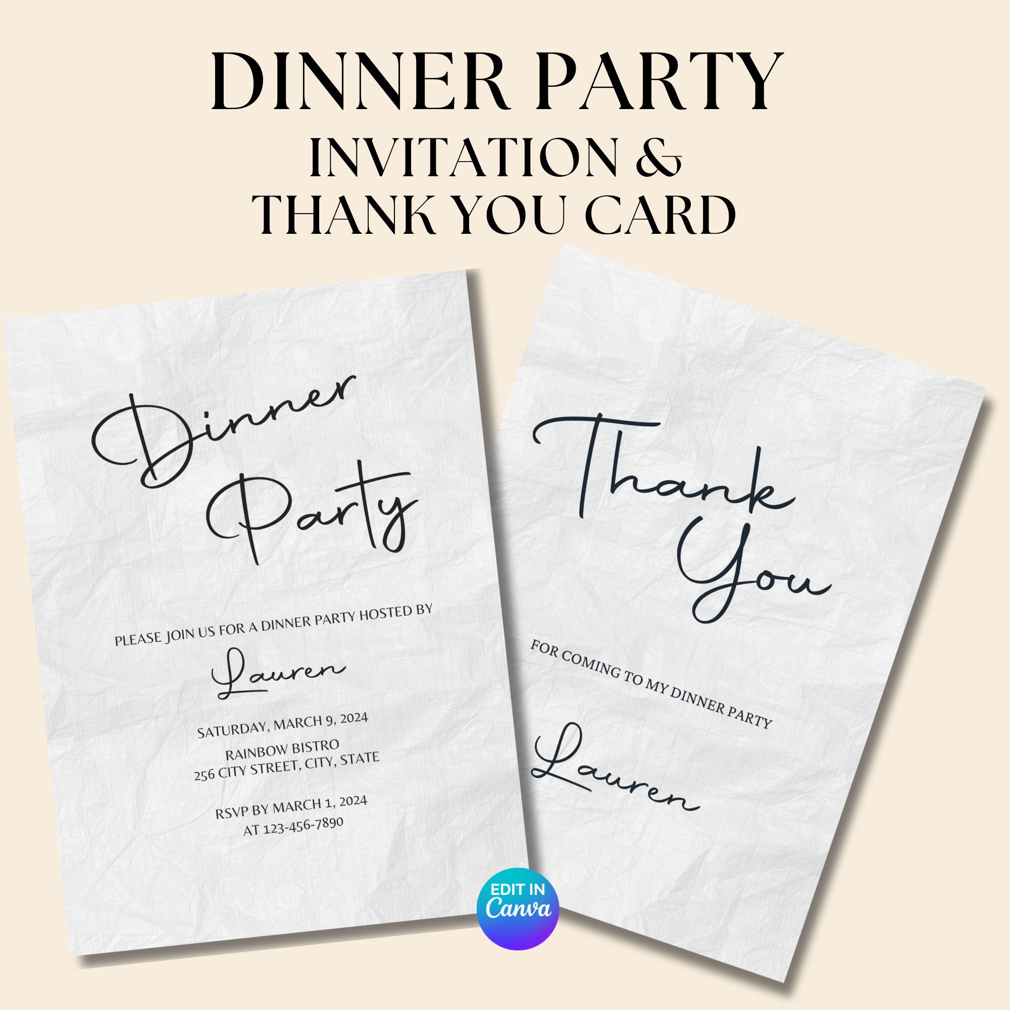 Dinner Party Invitation Birthday Dinner Invitation Template Minimalist ...
