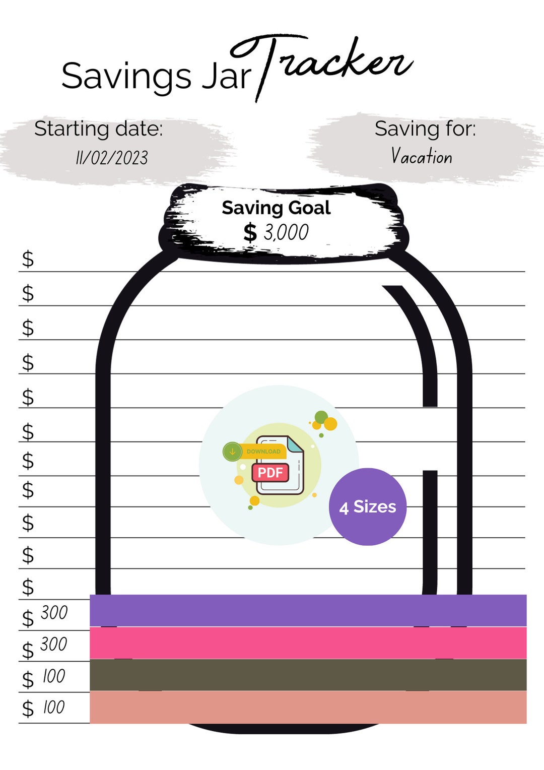 Savings Jar Tracker-printable Savings Chart-personal Finance Organizer ...