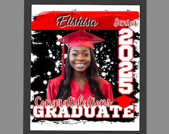 Red Graduation Poster Template – Easy Editable Canva Design | Class of 2025 Fan or Wall Print