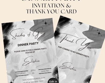 Shades of Gray and Black Dinner Party Invitation | Gray and Black Party Invite | Digital Download | Sunday Dinner Invite
