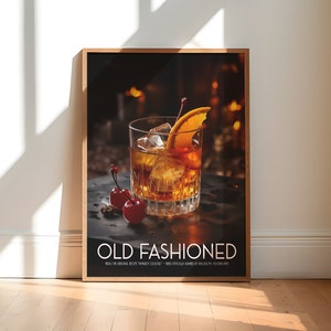 Ouderwetse Art Print, Bar Cart Decor, Cocktail Poster, Klassieke Bar Cart Art Prints, Bar Wall Art, Ouderwetse Cocktail Poster