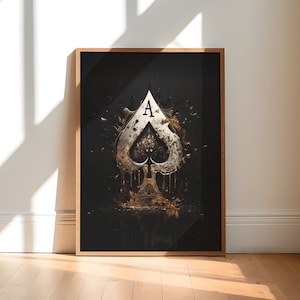 Ace of Spades Print, Playing Card Poster, Trendy Retro Art, Bar Decor, Kitchen Print Gift, Playing Cards Decor, Spades Poster