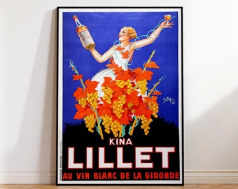 Kina Lillet Vin Vintage Poster, French Beverage Retro Print, French Beverage Antique Print, Food & Drink Vintage Poster, Alcohol Print