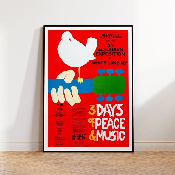 Affiche Woodstock, 1969, affiche de concert vintage, affiche de musique vintage, affiches rock vintage, imprimé Woodstock vintage, affiches de groupe Art des années 60