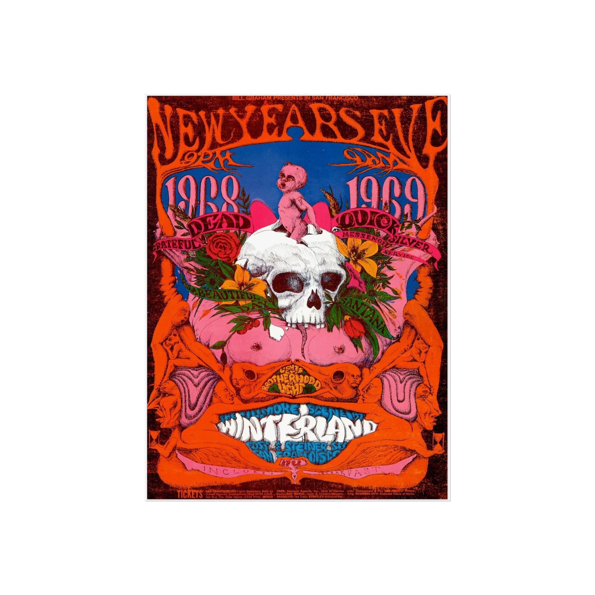 Discover 1968 Grateful Dead Santana Winterland, Greatful Dead New Years Eve Concert Poster