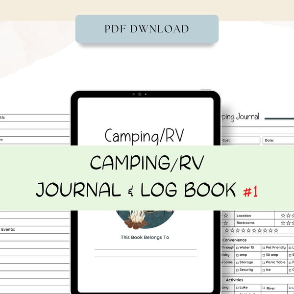 Camping/RV Journal Printable #1 | Camping Log Book | Travel Planner | RV Trip Planner | Camping Trip | Travel Journal |  Camper RV Travel