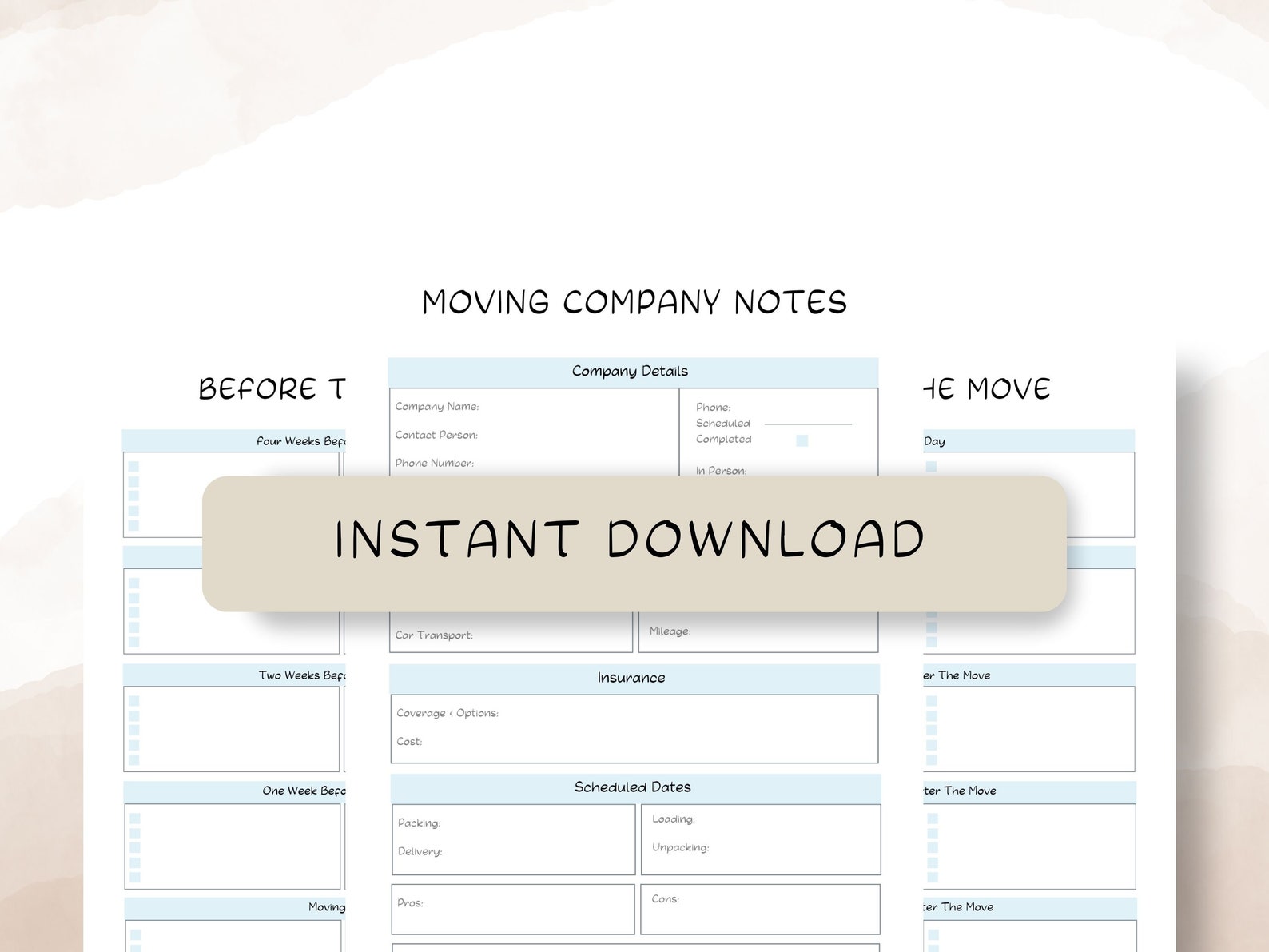 Moving Printable Planner | Moving Checklist | Change of Address ...