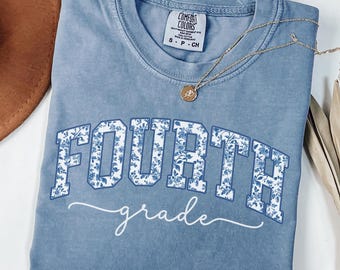 Comfort Colors® Fourth Grade Teacher Shirt, Toile de Jouy 4th Grade TShirt, Fourth Grade Teacher Appreciation Gift, Elementary School Shirt