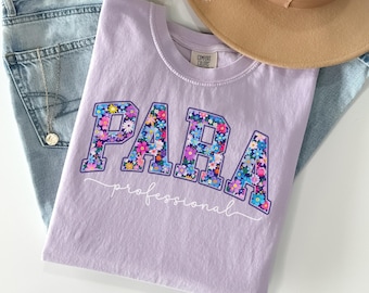 Comfort Colors Paraprofessional Shirt, Preppy Floral Para Squad Tshirt, Para Appreciation Gift, Wildflower Teacher Aide Back To School Tee