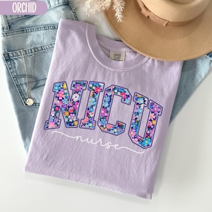 Comfort Colors NICU Nurse Shirt, Preppy Floral Neonatal Intensive Care Unit Nurse Tshirt, Gift for Neonatal ICU Nurse, Newborn Nurse T-shirt