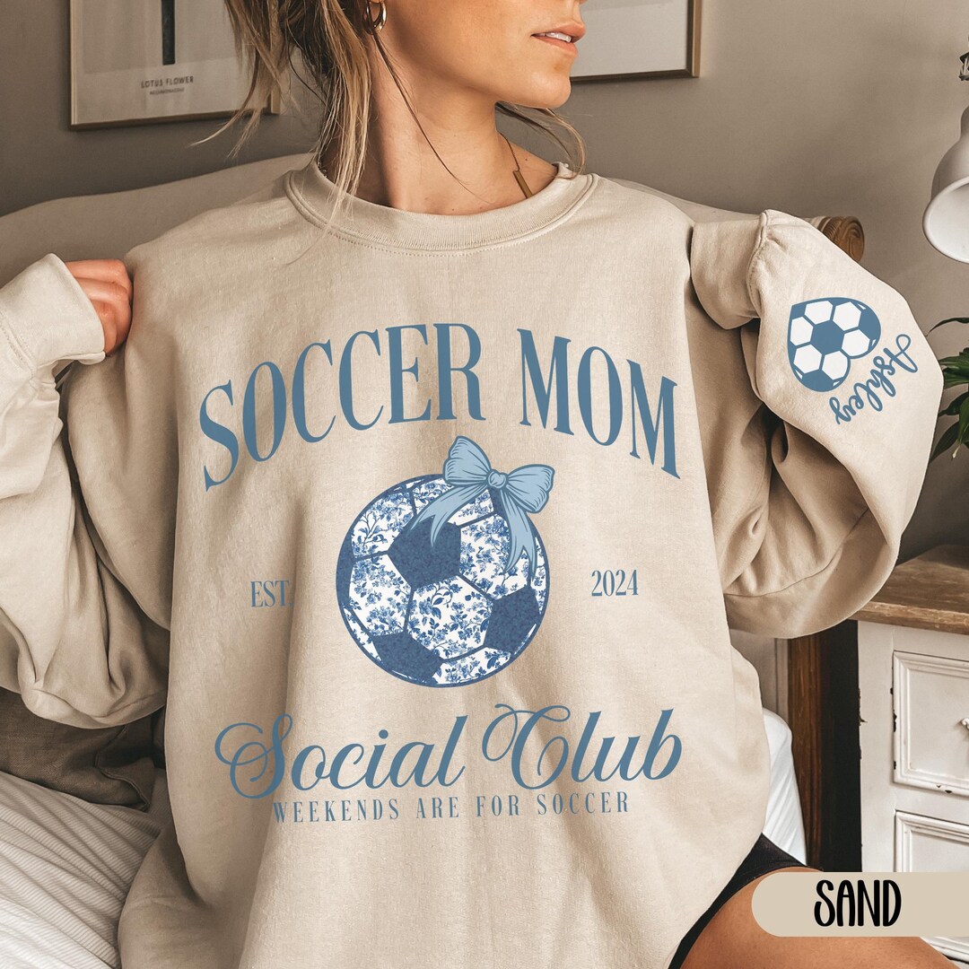 Custom Soccer Mom Sweatshirt With Kids Name On Sleeve, Custom Soccer Mama Sweatshirt 2D0509 main image 0