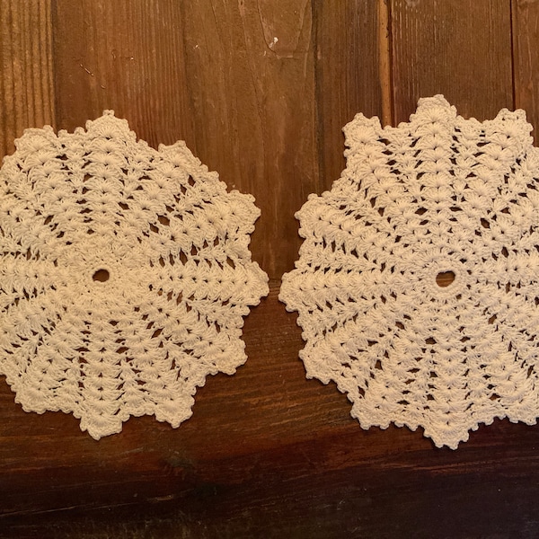 Set of 2 Crochet Cream Colored Doilies