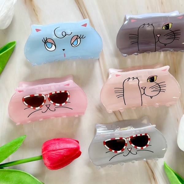 Funny Cat Hairclips Acrylic for Cat Lovers Girls Women