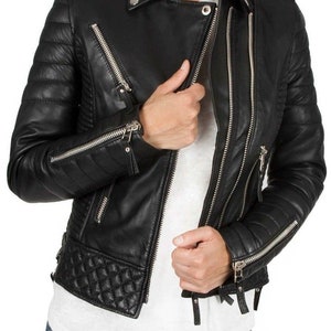 Vintage Black Women's Slim Fit Biker Diamond Quilted Kay Michaels Real ...