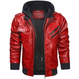 Veste de soirée pour homme, style moto, veste motard en cuir, veste cadeau, costume de Noël, capuche amovible, XS à 3XL.