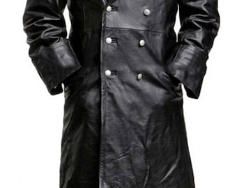 Vintage Militär Stil Kunstleder Trenchcoat im Stil eines deutschen Offiziers