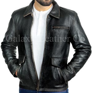 Blouson vintage homme, Blouson moto motard, Blouson en cuir noir effet vieilli, Blouson aviateur rétro, Blouson cadeau de fête, Halloween Noël GF