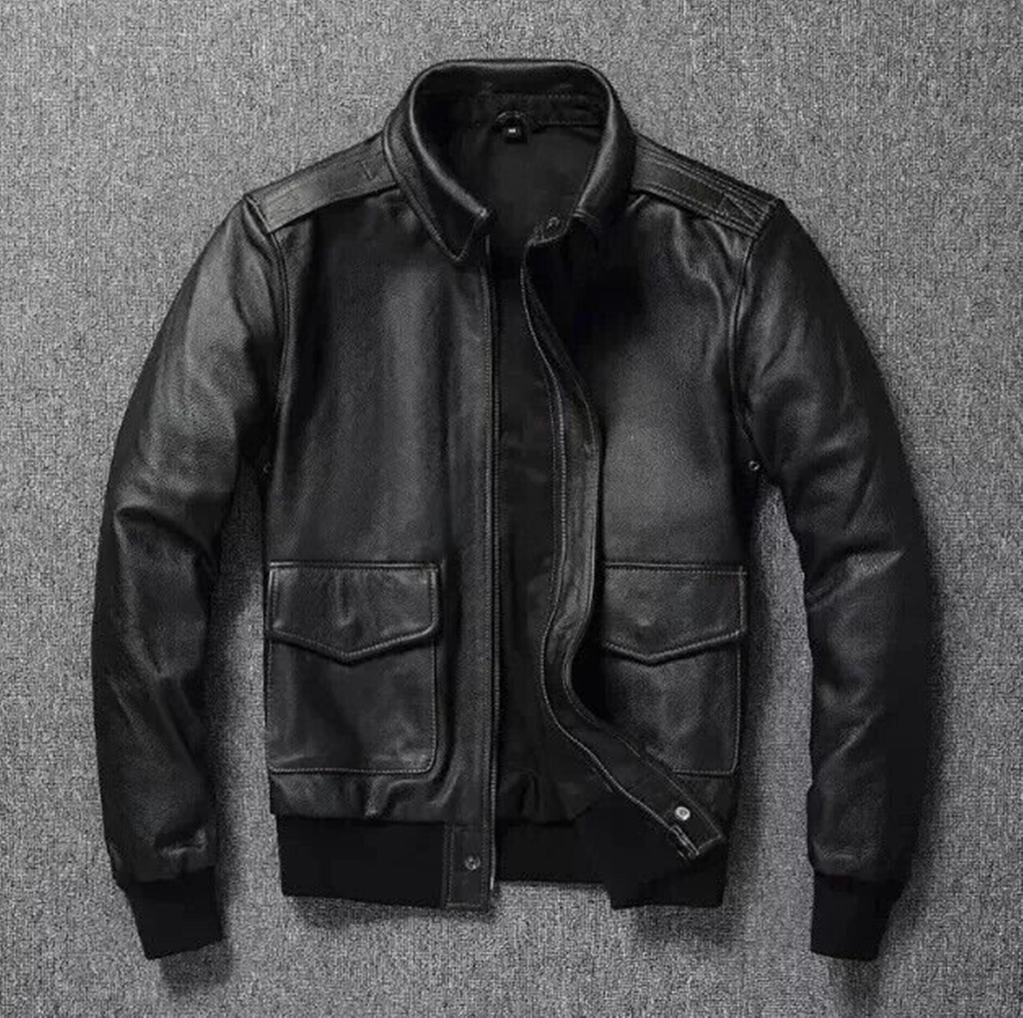 Men's Black Sheepskin Leather A2 Bomber Jacket: Retro Aviator
