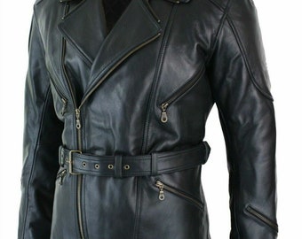 Manteau vintage fait main, manteau style moto, veste en cuir de vachette, veste motard noire, veste motard en cuir classique rétro,