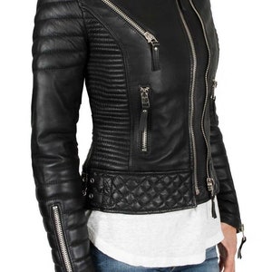 Vintage Black Women's Slim Fit Biker Diamond Quilted Kay Michaels Real ...