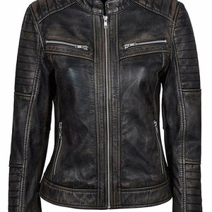 Blouson en cuir d'agneau véritable fait main pour femme, noir, veste de moto motard slim fit, veste en cuir de danse de soirée