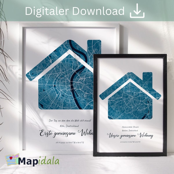 Personalized city map, apartment and house, housewarming gift, moving, housewarming, poster as wall art, digital download