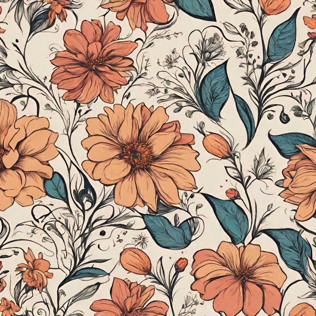 Flowers Pattern Wallpaper Etsy